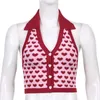 Heart Print Sleeveless Halter Knit Crop Tops Ladies Sexy Backless Tanks Camis Women Vest Summer Knitwear Streetwear 210514