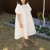 Koreanska toddler tjej sommar vintage tutu klänning prinsessa vita klänningar barn tjejer kort ärm klänningar baby mode tjejer kläder Q0716