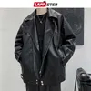 LAPPSTER Men Black Motorcycle Winter Leather Jacket Mens Japanese Streetwear Windbreaker Male Beige Zip Up Jackets Coats 211009