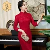 Ethnic Clothing Sexy Red Women Cheongsam Exquisite Elegant Bridesmaid Wedding Qipao Vestidos Vintage Autumn Winer Plus Size Ladies Robe Gown