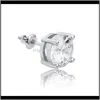 6mm Yuvarlak Zircon 925 Sterling Sier Stud Hip Hop Altın Renk Küpeleri 3B1SP RDNKV