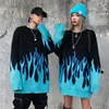 Pull Homme Blue Flame Pullover Rot Lila Männer Frauen Herbst Winter Koreanische Mode Vintage Hip Hop Pullover Männer Kleidung 211224