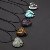 Pendant Necklaces Natural Stone Heart Tree Life Wire Wrap Pink Quartz Abalone Shell Tiger Eye Purple Crystal Necklace For Women