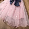 Yaz Çocuk Toddler Kız Elbise Kolsuz Üst Yay Askısı Yıldız Elbise Çocuk Doğum Günü Partisi Vestidos Rahat Bebek Kız Giyim Q0716