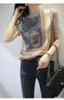 Women's T-Shirt Fashion Knitwear 2022 Summer Printed Silk Stitching Knitted Temperament All-match Short Sleeve