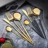 24 unids/set de cubiertos de oro negro, vajilla de lujo para el hogar, vajilla de acero inoxidable 304, cuchillo, tenedor, cuchara, servicio de cena 210928