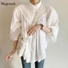 Baumwolle Tops für Frauen Volle Ärmel Strickjacke Solide Koreanische Shirts Vinatge Plus Größe Weiße Bluse Blusas 11774 210512