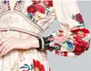 Осень зима элегантные женщины печатают длинное платье v шеи вечеринка женская высокая талия цветок печать maxi 210531
