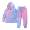 Herfst jongens meisjes lange mouwen sweatshirt kleding sets pakken outfits casual stropdas kleurstof kinderen hoodie set M3739