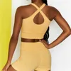 Seamless Sport Set Women Two Piece 2pcs Crop Top Bra Shorts Workout Outfit Fitness Wear Sexig Gym Suit Kvinna Yoga Ställer Kläder 210813