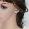 Fashion Brand Jewelry Gorgeous Cubic Zirconia Stones Piercing Round Ladies Stud Earrings With Blue Crystal CZ130 210714