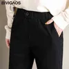 Bivigaos vrouwen losse casual broek leisure harembroek hoge taille knop rechte overalls broek voor vrouwen lading broek 211112