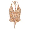 Dames Zomer Mouwloze Halter Crop Top Sexy Dubbel Diepe V-hals Backless Camisole Boho Floral Print Beach Vest Y0622