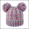 Beanie / SKL Caps hattar hattar, halsdukar Handskar Fashion Aessories Kid Knit Crochet Beanies Hat Flickor Mjuka Dubbel Bollar Vinter Varm 12 Färger Out