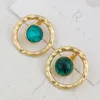 Trendy Green Stone Alloy Stud Earrings For Women 2021 Temperament Statement Geometric Drop Earring Girl Jewelry Gift