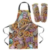 Cartoon Graffiti Hairdressing Apron Kitchen Baking Accessories Kitchen Bib for Cooking Aprons for Men Apron Cuff Kit 210622