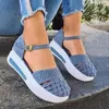 Sandals 2021 Big Size Braid Wedges Pu Leather Platform Closed Toe Shoes Fashion Summer Rome Buckle Ankle Strap Thick Sole Chunky