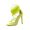 Kvinnor Gladiator Knä High Sandals Open Toe Lace Up Cross Strappy Heels Fashion Sexy Shoes