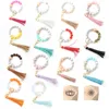 14 Colors Wooden Tassel Bead String Bracelet Keychain Party Food Grade Silicone Beads Bracelets Women Girl Key Ring Wrist Strap WLL872D5