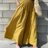 Estate Autunno Vita alta Taglie forti Pantaloni larghi Pantaloni lunghi da donna Pantaloni in lino di cotone coreano casual giallo solido 210417