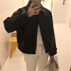 가짜 가죽 PU 한국 여성 코트 재킷 긴 소매 단일 가슴 멋진 소녀 탑 가을 캐주얼 패션 숙녀 210513