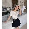 Fashion short women's top knit sweater all-match solid color five-point sleeve cardigan Slim fit 210520