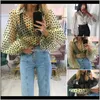 Blouses & Womens Clothing Apparel Drop Delivery 2021 Fashion Dots Sexy Sheer Polka Dot Organza Blouse Top Perspective Puff Sleeve Blusas Wome