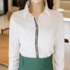 Outono moda estilo coreano branco camisa de manga longa + verde fenda dianteira saia lápis se adapte às mulheres Duas peças conjuntos 210603