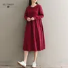 Mori Girl Plus Size Dress Women Peter Pan Collar Long Sleeve Corduroy Dresses Female Autumn Winter Vintage Loose Vestidos 210520