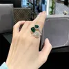 Tre-stens fingerring Vattendroppe Emerald Cz 925 sterling silver Fest Bröllopsringar för kvinnor Lova Födelsedagssmycken