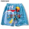 Męska deska Krótkie śmieszne kreskówka surfing drukowane lato ponadgabarytowe kieszenie Streetwear Harajuku Drawstrings Casual Beach Shorts 210601