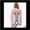 Casual Dresses Apparel Kvinnor Sexig Ärmlös Mini Klänning Stripe Bodycon Mantel Geometrisk Utskrift Sommar Halter Crew Neck An51m