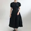 Estate Donna Vintage Abito allentato Abito coreano Casual Vita alta Elegante manica a sbuffo Lungo Maxi Vestido De Mujer 210514