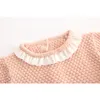 Jesień Różowy Dzianiny Ubrania Ubrania Sweter Dziewczyny Ustawia Ruffles Sweter Z Długim Rękawem + PP Krótki 2 sztuk Garnitury dla dzieci 210417