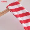 Tangada Fashion Red Striped Print Slim Tank Klänningar För Kvinnor Kvinna Casual Midi Dress 3W94 210609