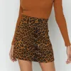 Sexy High Waist Leopard Skirt Women Winter Spring Vintage Suede Zipper a Line Casual Mini Short Wrap 210428