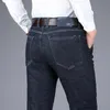 Męskie Dżinsy Zimowe Polar Baggy Biznes Proste Grube Ciepłe Dżinsowe Spodnie Stretch Black Blue Spodnie Męskie Odzież Vintage