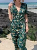 Verano de alta calidad mujeres estampado floral vestido de satén verde delgado elegante boho vacaciones playa vintage pista coreana 210529