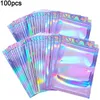 Aluminum Foil Zipper Bag Resealable Plastic Retail Packaging Bags Holographic Smell Proof Package Pouch for Food Storage