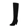 Сапоги Sianie Tianie на высоком каблуке с шипами, пикантные женские леопардовые сапоги до колена из флока, мягкие, зима-осень, плиссированные женские ботинки, большой размер