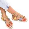 Zapatillas de mujer salvaje de moda Sandalias de la cuerda romana de verano Sandalias de punta abierta Toe Strap Zapatos de playa casuales