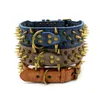 Luxury Designer Retro Anti-bite Bronze Spiked Rivet Dog Collars Adjustable Pu Leather 3 Colors 2 Sizes for Big Dogs (L, Sharp Brown)