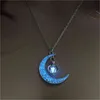 Jewelry Silver Plated Crescent Shaped Pendant Luminous Stone Beads Glow in the Dark Moon Necklace for Women Gift