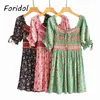 Foridol Puff Sleeve Boho Mini Beach Summer Dressオーストラリアフローラルプリントショートドレスローブニューピンクビンテージドレス210415