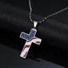 الأمريكية الولايات المتحدة الأمريكية العلم الصليب قلادة قلادة نجوم النجوم المشارب المينا يسوع الدين المسيحي قلادة المجوهرات