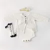 0-2YRS Bebek Kız Kıyafetler Giysi Set Born Örgü Ceket + Tulum Takım Elbise Bahar Sonbahar Bebek Kız Giyim 210521