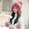 Woman Autumn Winter Mink Knit Bomber Hat Thick Female Fluffy Pompom Outdoor Warm Windproof Earflap Trapper Snow Ski Caps