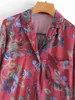 Vintage Women Floral Print T Shirts Fashion Ladies Slå ner Collar Tops Streetwear Kvinna Chic Button Pocket Blouses 210427