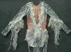 Sparkling Silver Sequin Tassel Festa Bodysuit Mulheres Stretch Dance Fringes Jumpsuit Club Bar Singer Leotard Stage Wear 210728