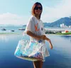 더플 백 클래식 레이저 플래시 PVC 여성 핸드백 45cm 투명한 더플 백 화려한 색상 수하물 여행